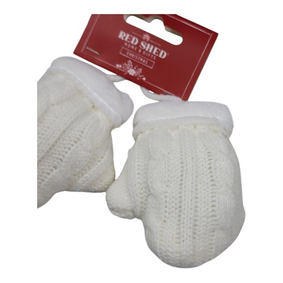 Red Shed Knit Mittens Ornament Christmas Tree Ornament White Christmas Decor - Picture 4 of 8
